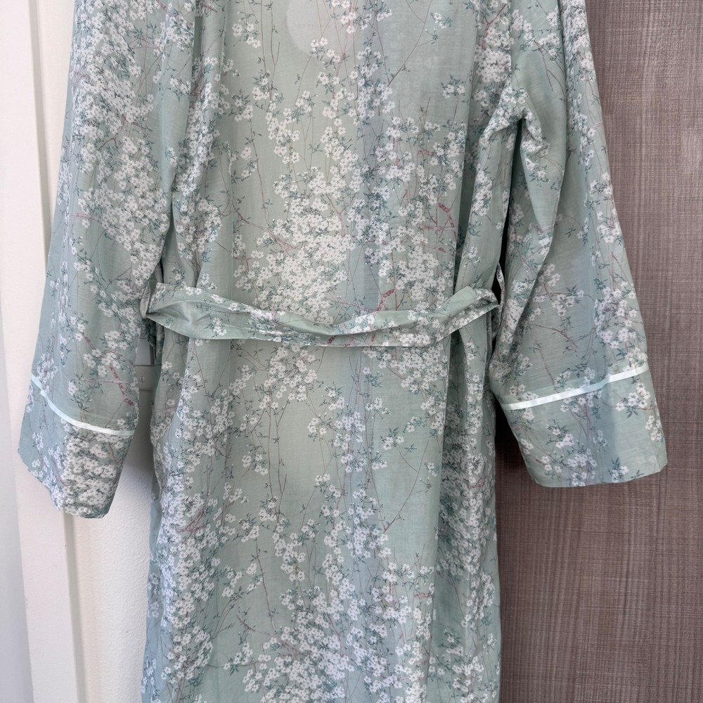 NEW Papinelle Teal Cherry Blossom Maxi Robe Cotton Silk Lace Trim Floral Medium - Picture 10 of 14